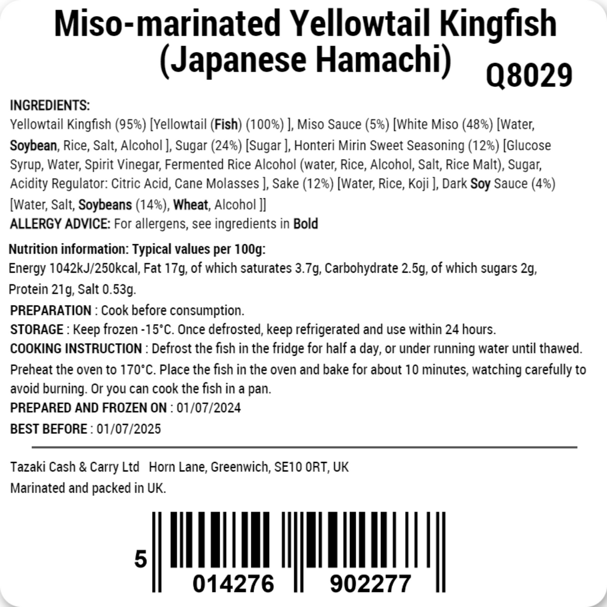 【Bundle】 Miso-Marinated Yellowtail Kingfish (Japanese Hamachi) 80g