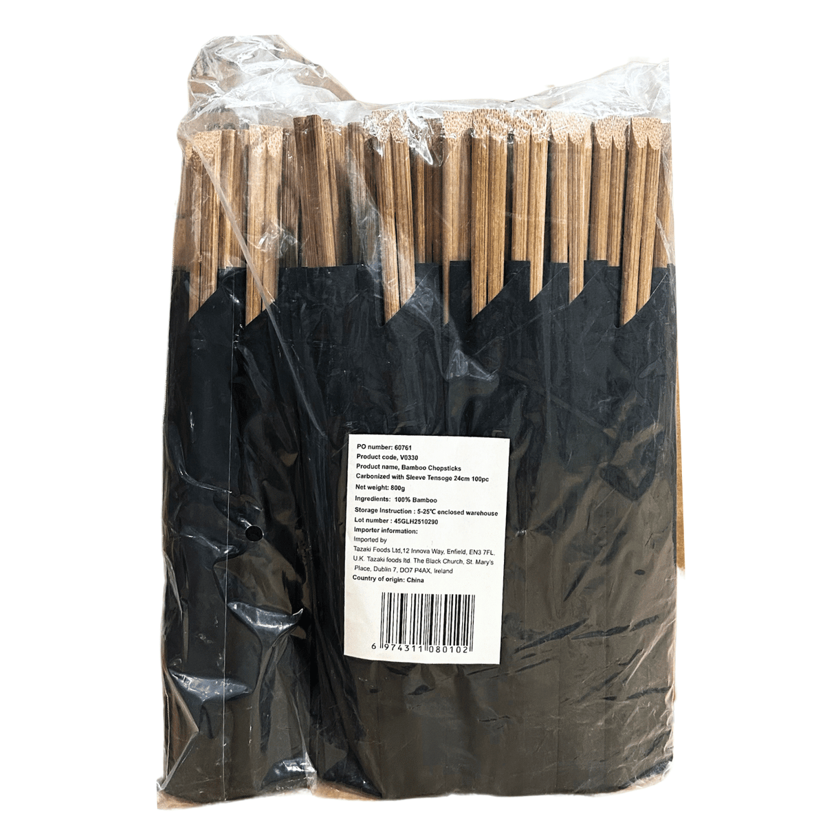 Bamboo Chopsticks Carbonized with black Sleeve Tensoge 24cm 100pc