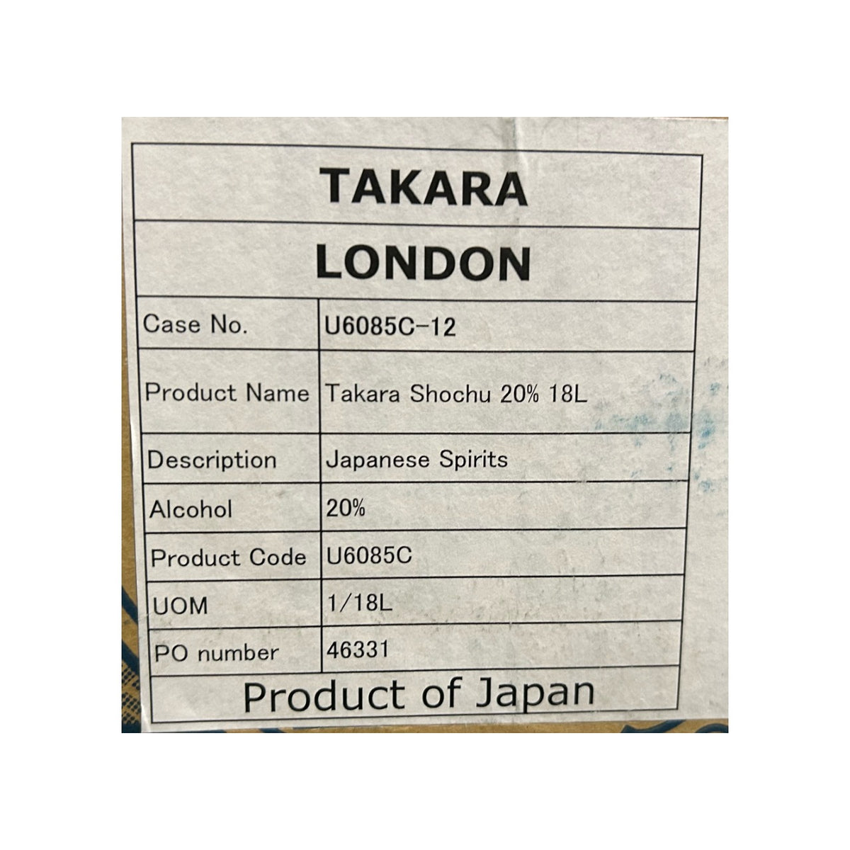 Takara Shochu Kōrui Shochu (Distilled Spirit with Gluten) 18L 20%