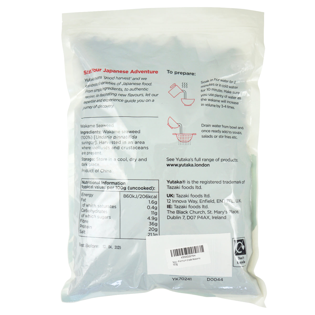 Yutaka Dried Wakame Seaweed  500g