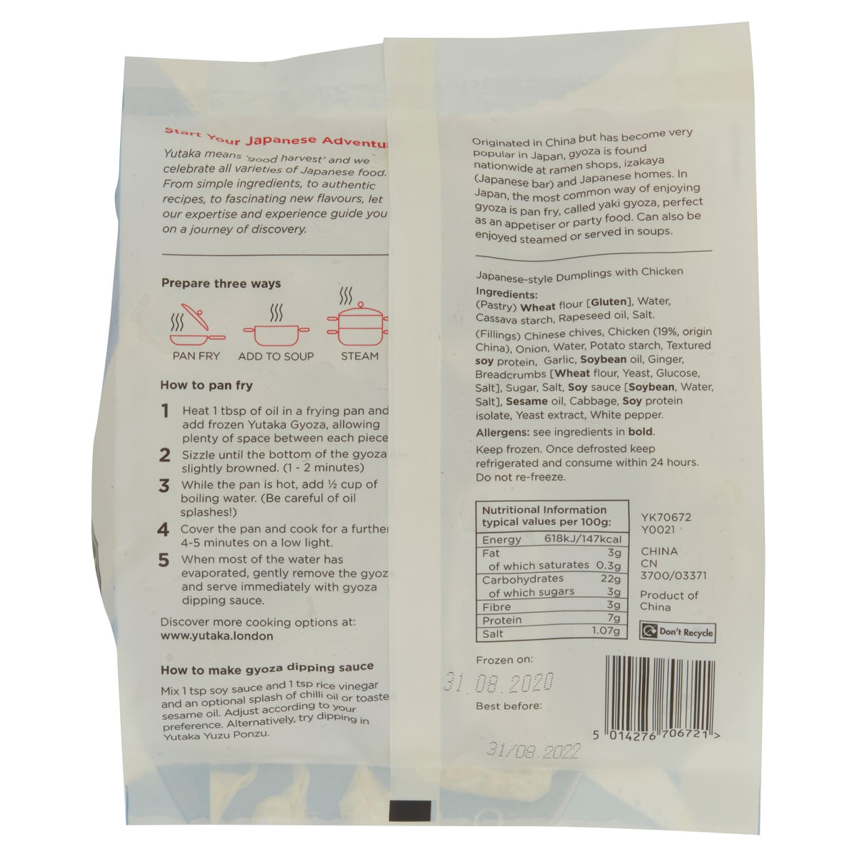 Yutaka Chicken Gyoza 12pc 240g