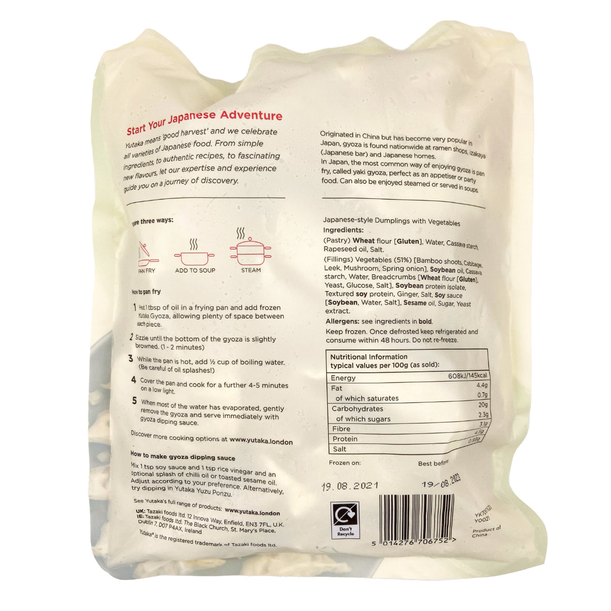 Yutaka Veggie Gyoza Japanese Dumplings 600g (30pc)