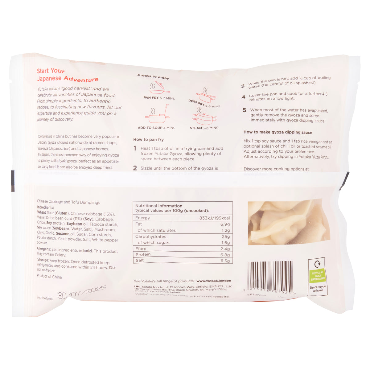 Yutaka Vegan Tofu Gyoza Japanese Dumplings 440g (22pc)