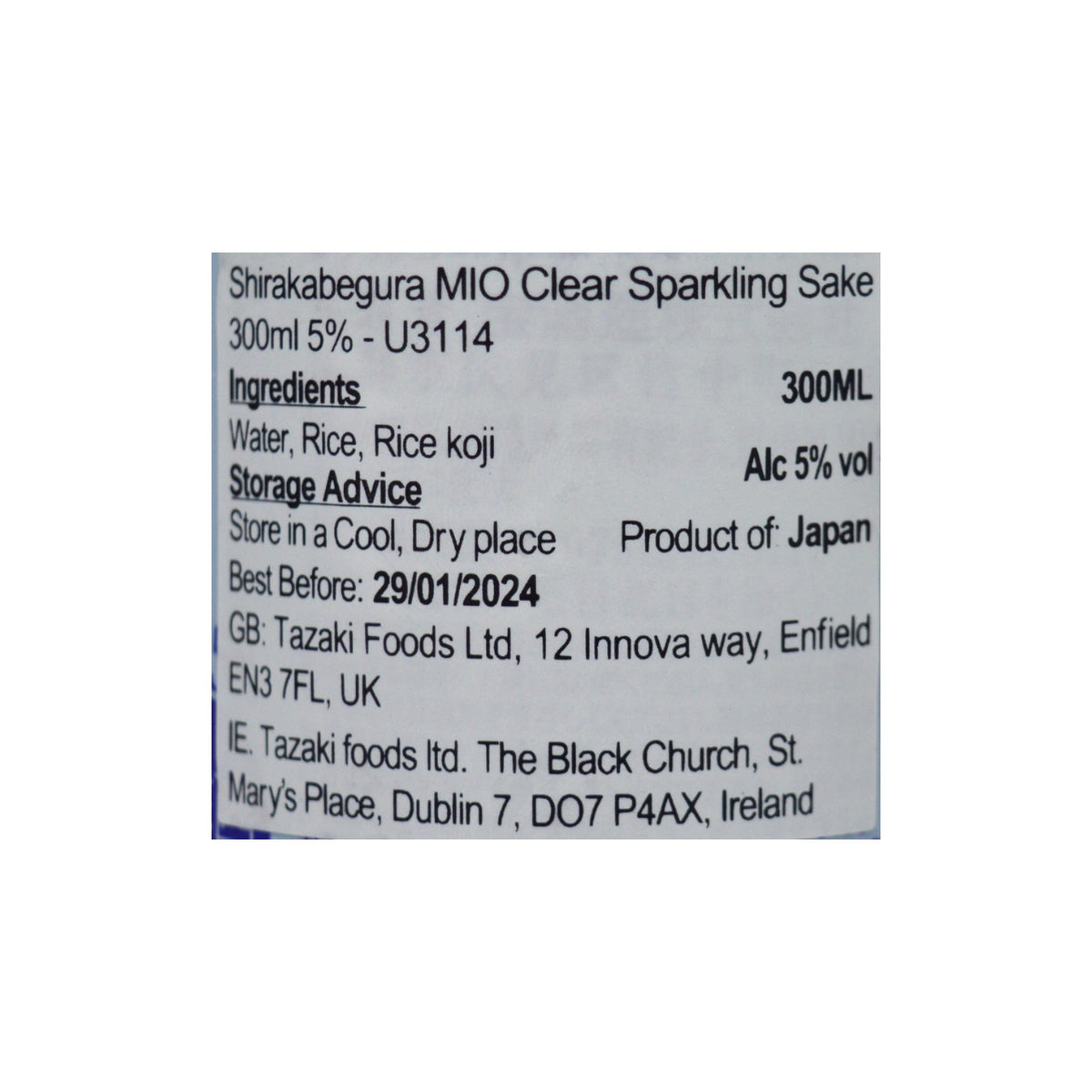 Shirakabegura MIO Clear Sparkling Sake 300ml 5.6%