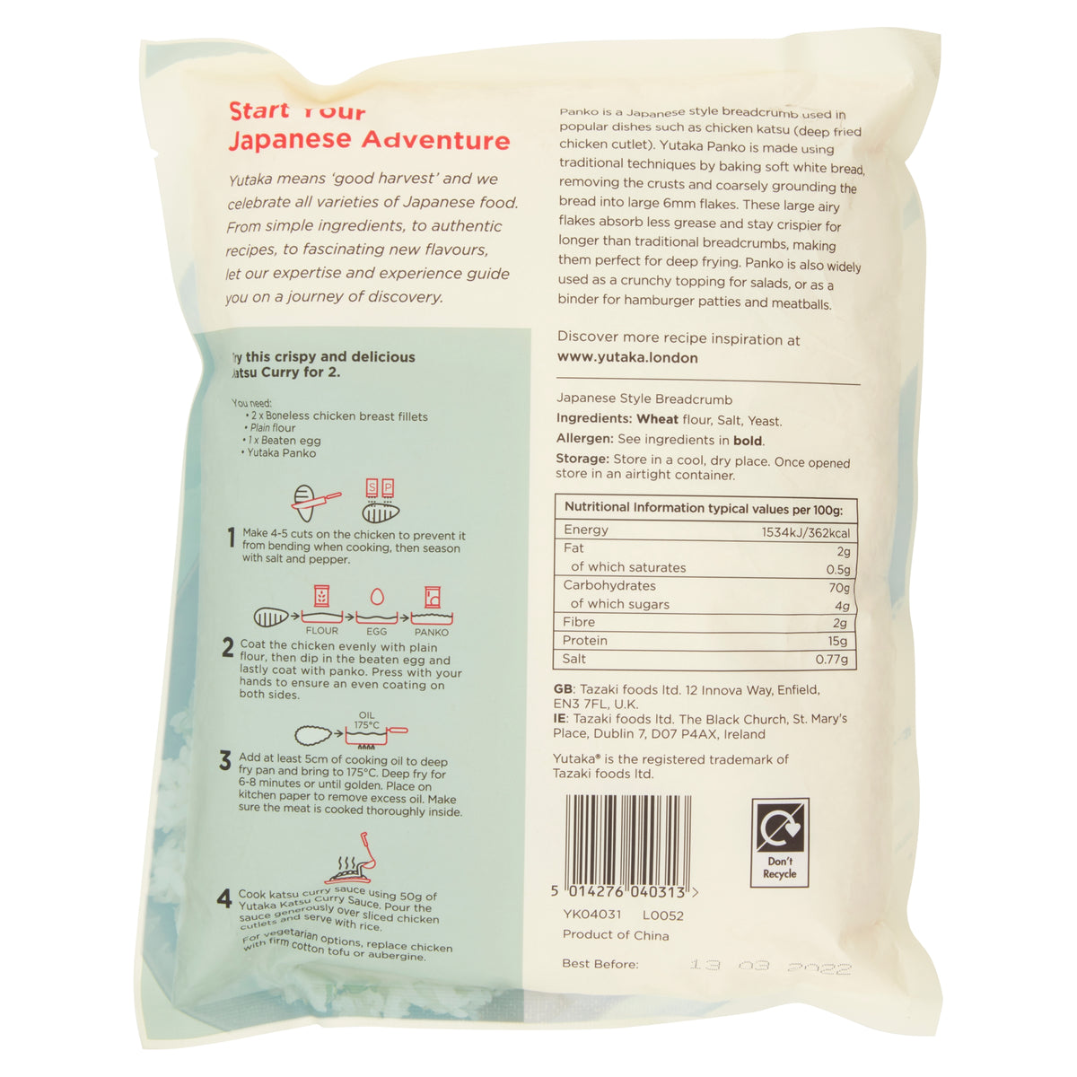 Yutaka Panko Japanese Style Breadcrumbs 300g