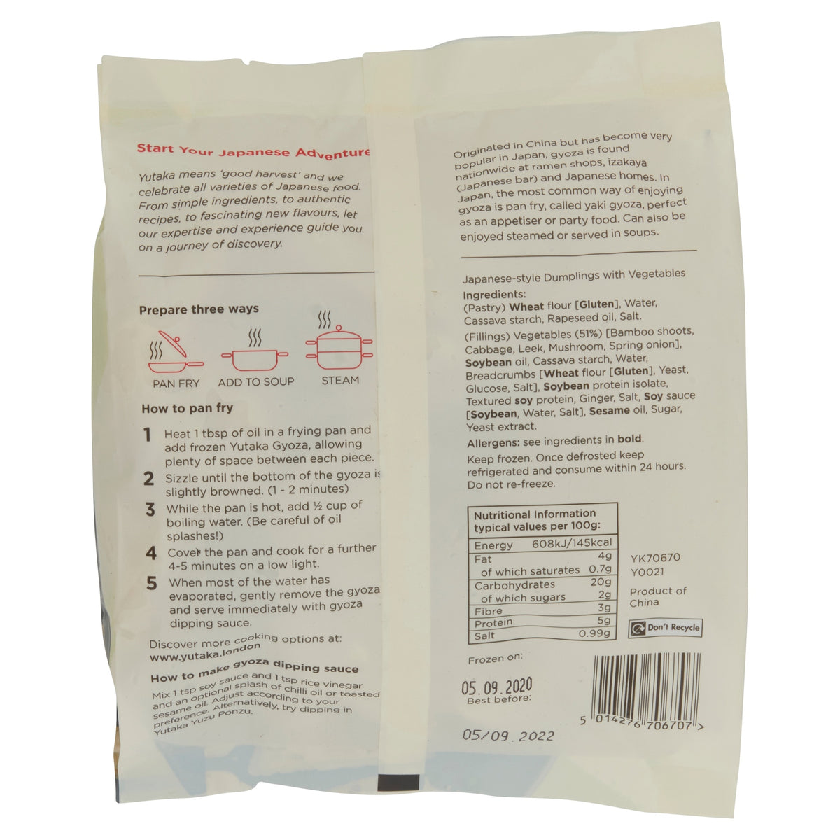 Yutaka Vegetable Gyoza 12pc 240g 11